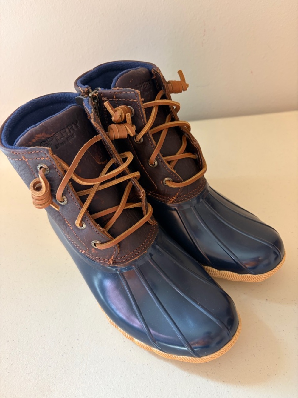 Sperry Navy & Brown Waterproof Duck Boots with Tan Sole - Picture 9 of 12